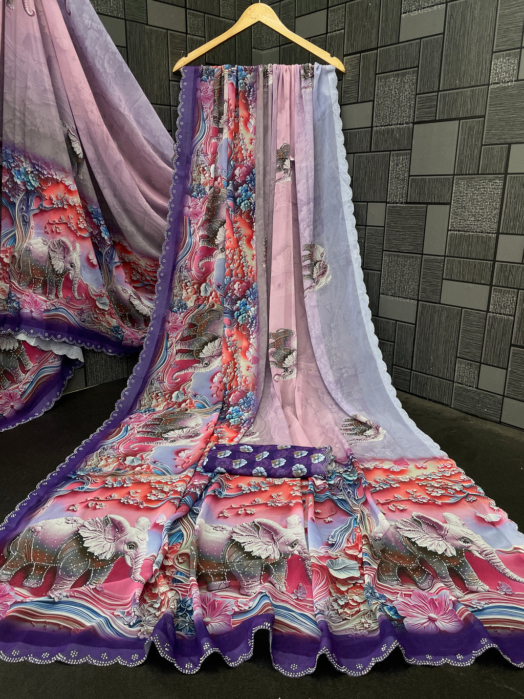 NIRALI Georgette Digital Floral Printed Saree - Jamli