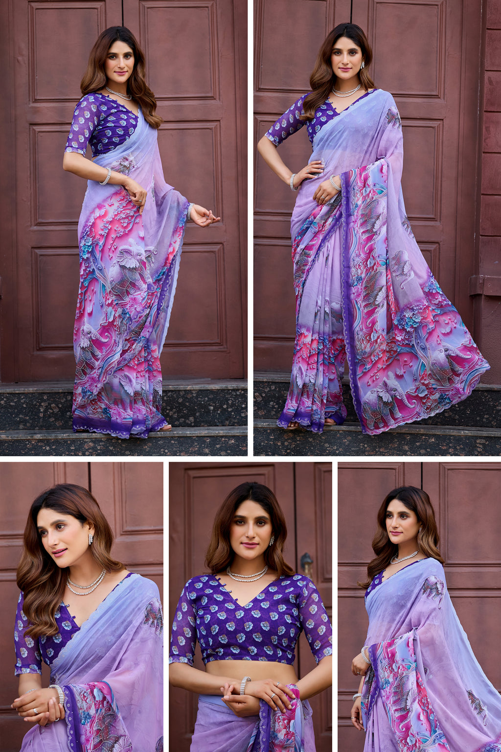 NIRALI Georgette Digital Floral Printed Saree - Jamli