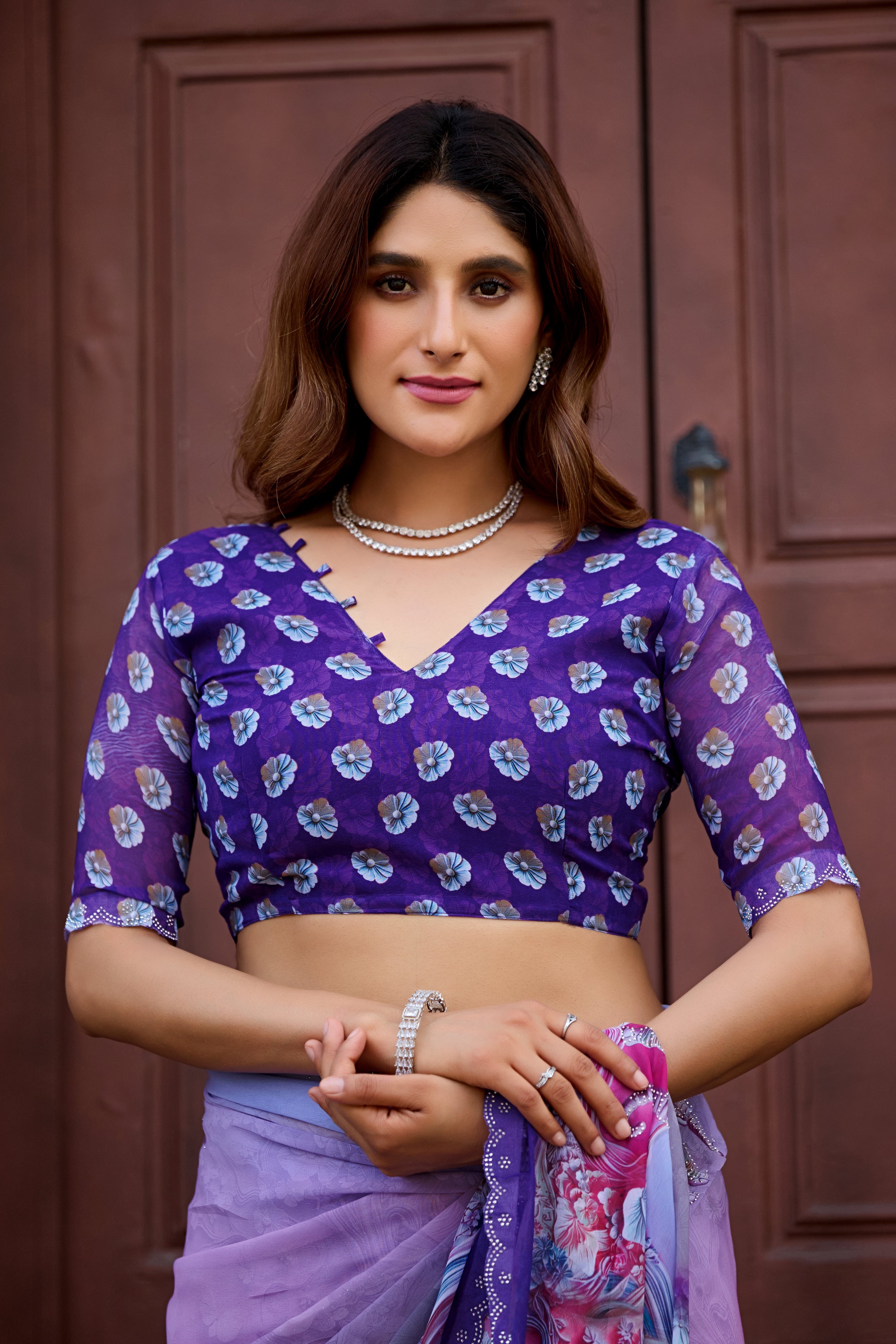 NIRALI Georgette Digital Floral Printed Saree - Jamli