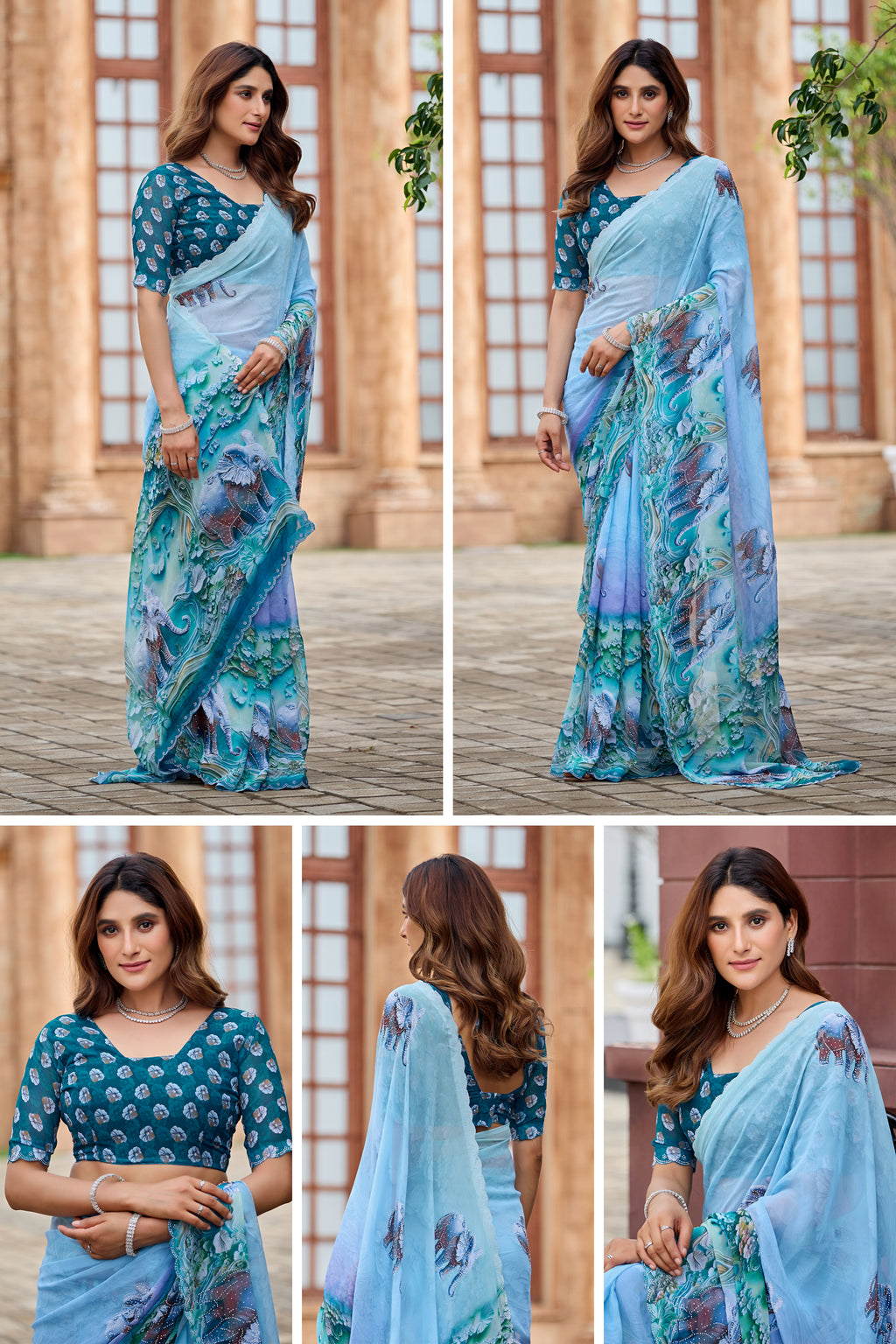 NIRALI Georgette Digital Floral Printed Saree - Mor Peach