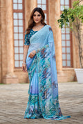 NIRALI Georgette Digital Floral Printed Saree - Mor Peach