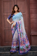 NIRALI Georgette Digital Floral Printed Saree - Navy Blue