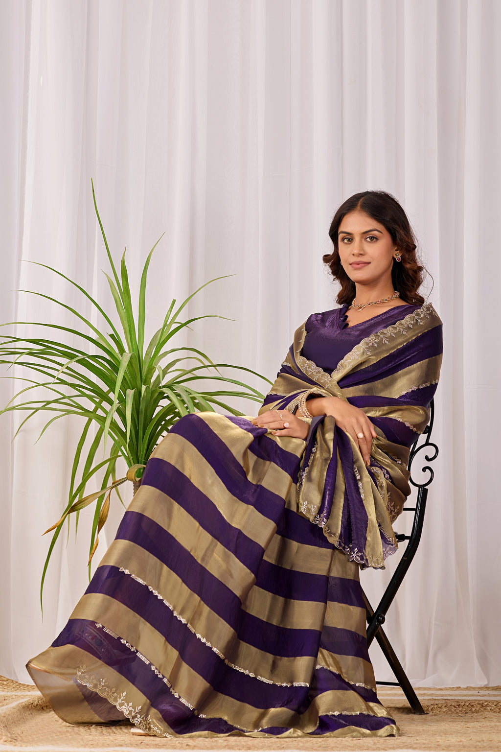 SANCHITA Satin Embellished Embroidered Saree - Jamli