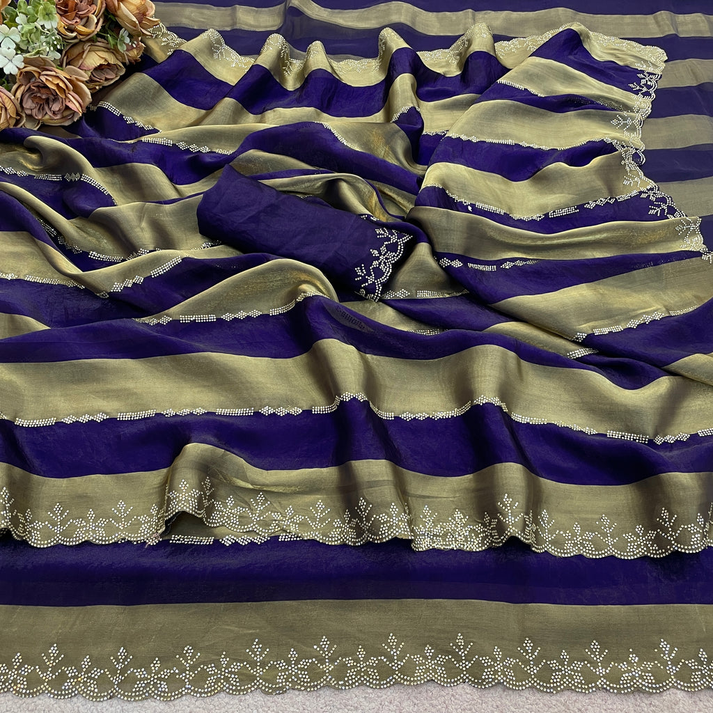 SANCHITA Satin Embellished Embroidered Saree - Jamli