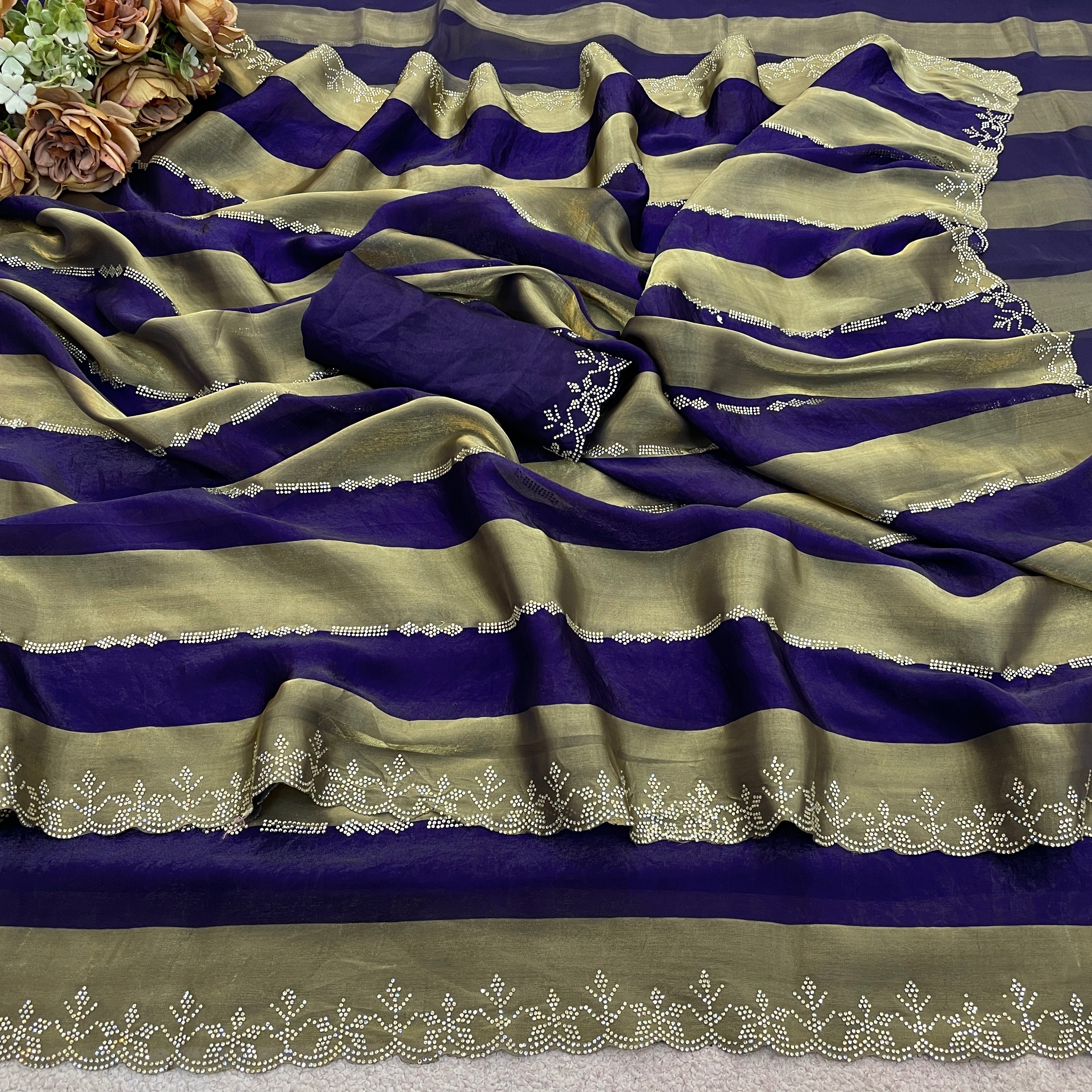 SANCHITA Satin Embellished Embroidered Saree - Jamli