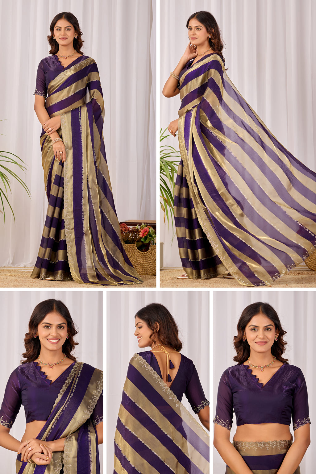 SANCHITA Satin Embellished Embroidered Saree - Jamli