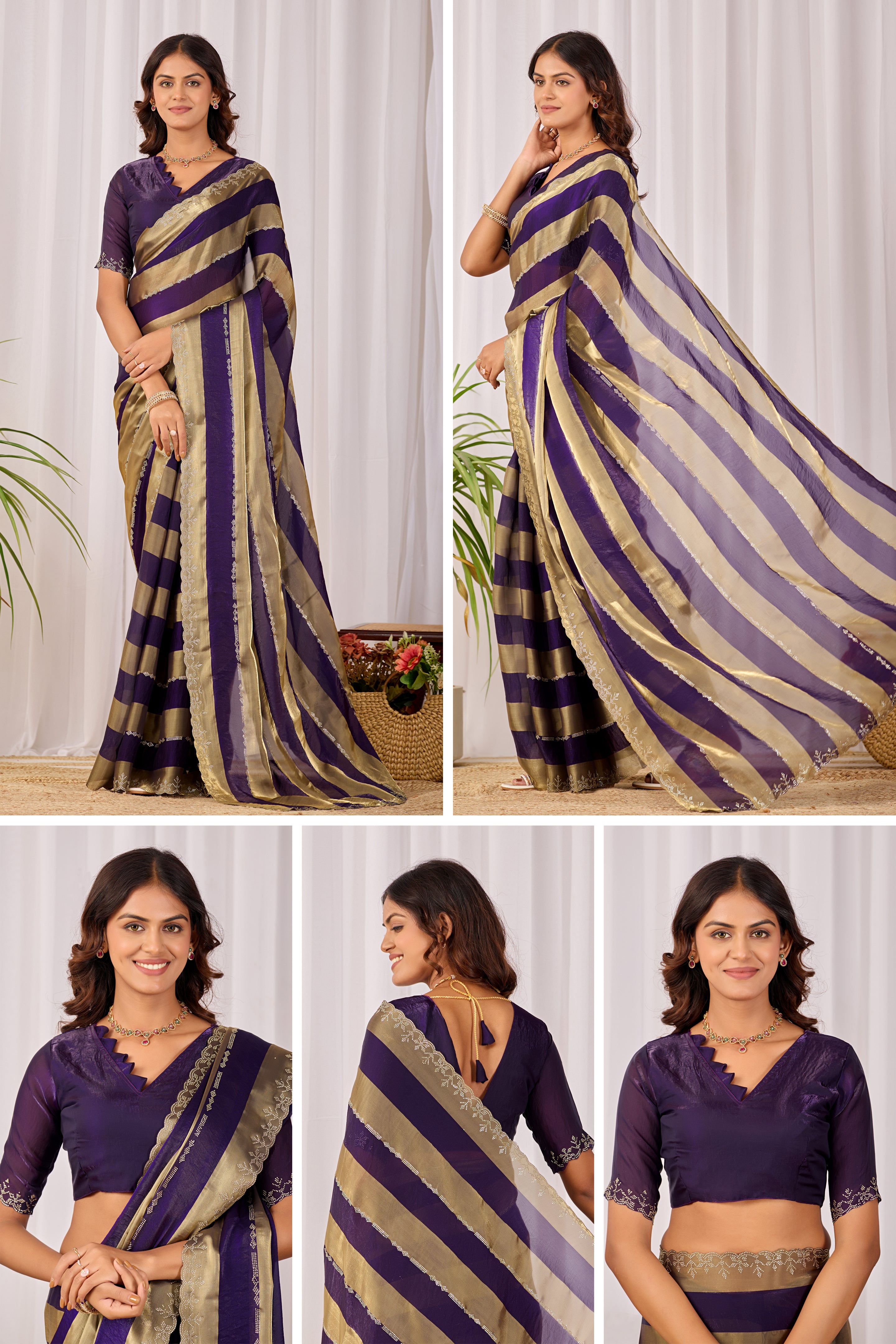 SANCHITA Satin Embellished Embroidered Saree - Jamli