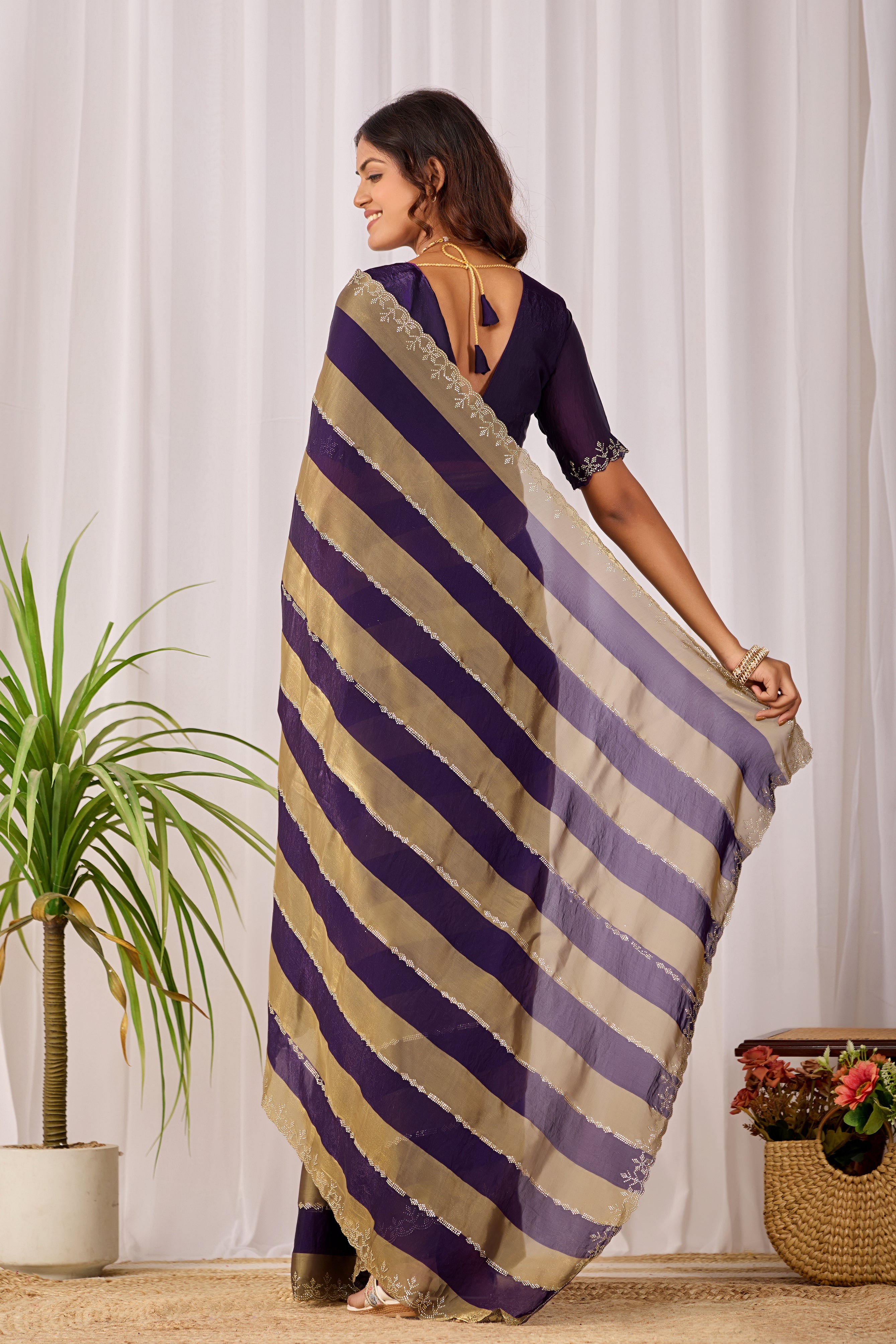 SANCHITA Satin Embellished Embroidered Saree - Jamli