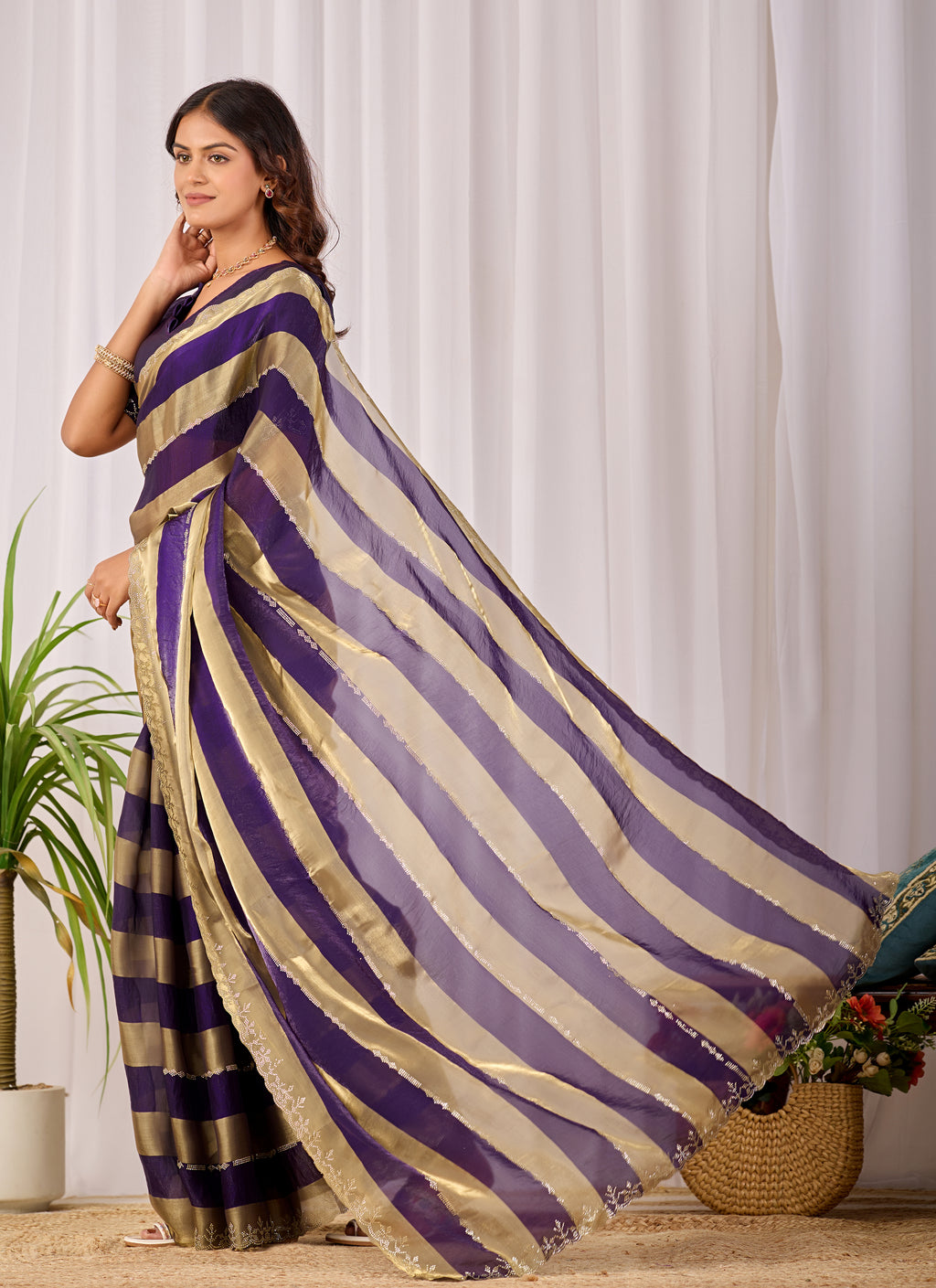 SANCHITA Satin Embellished Embroidered Saree - Jamli