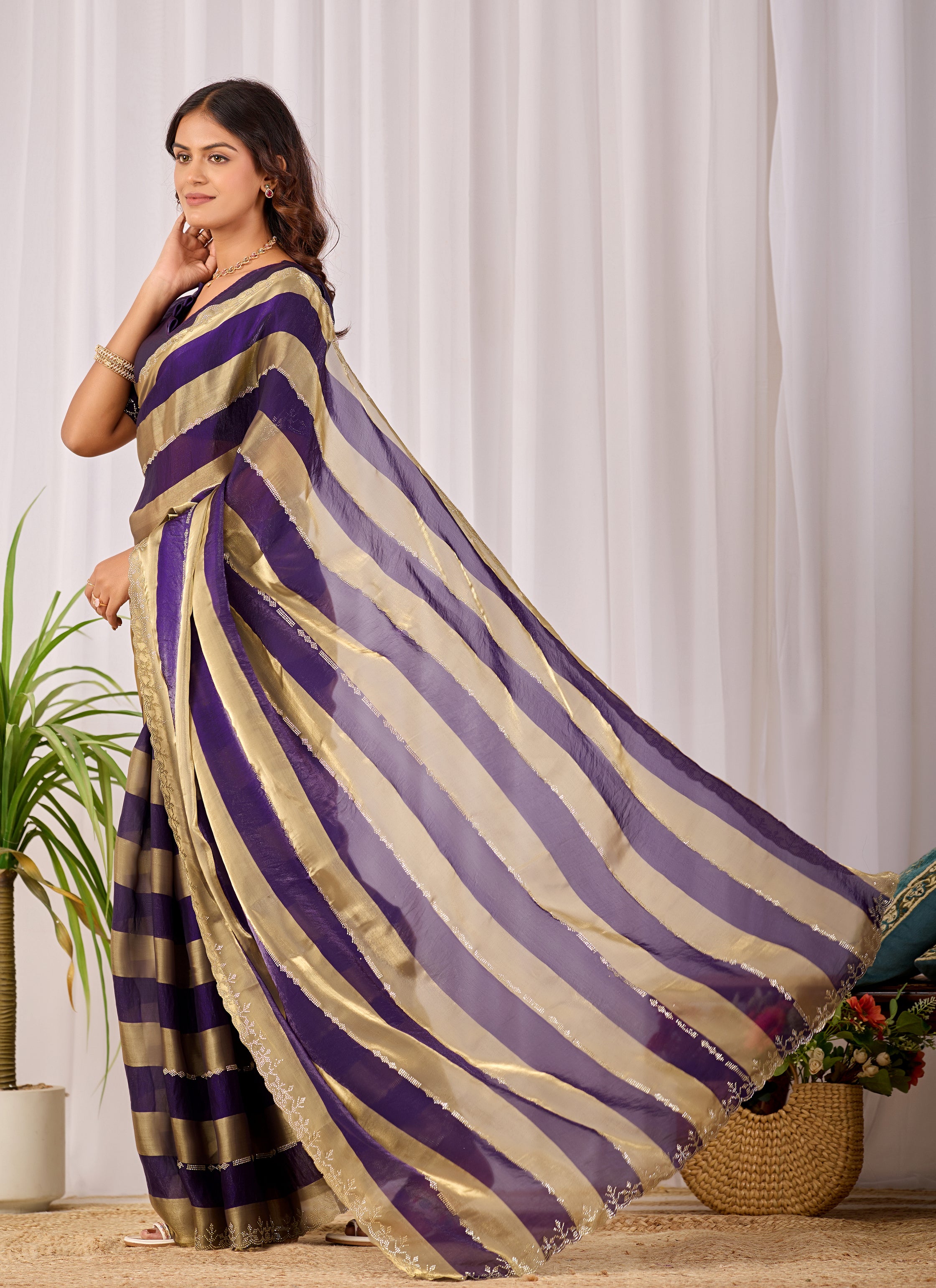 SANCHITA Satin Embellished Embroidered Saree - Jamli