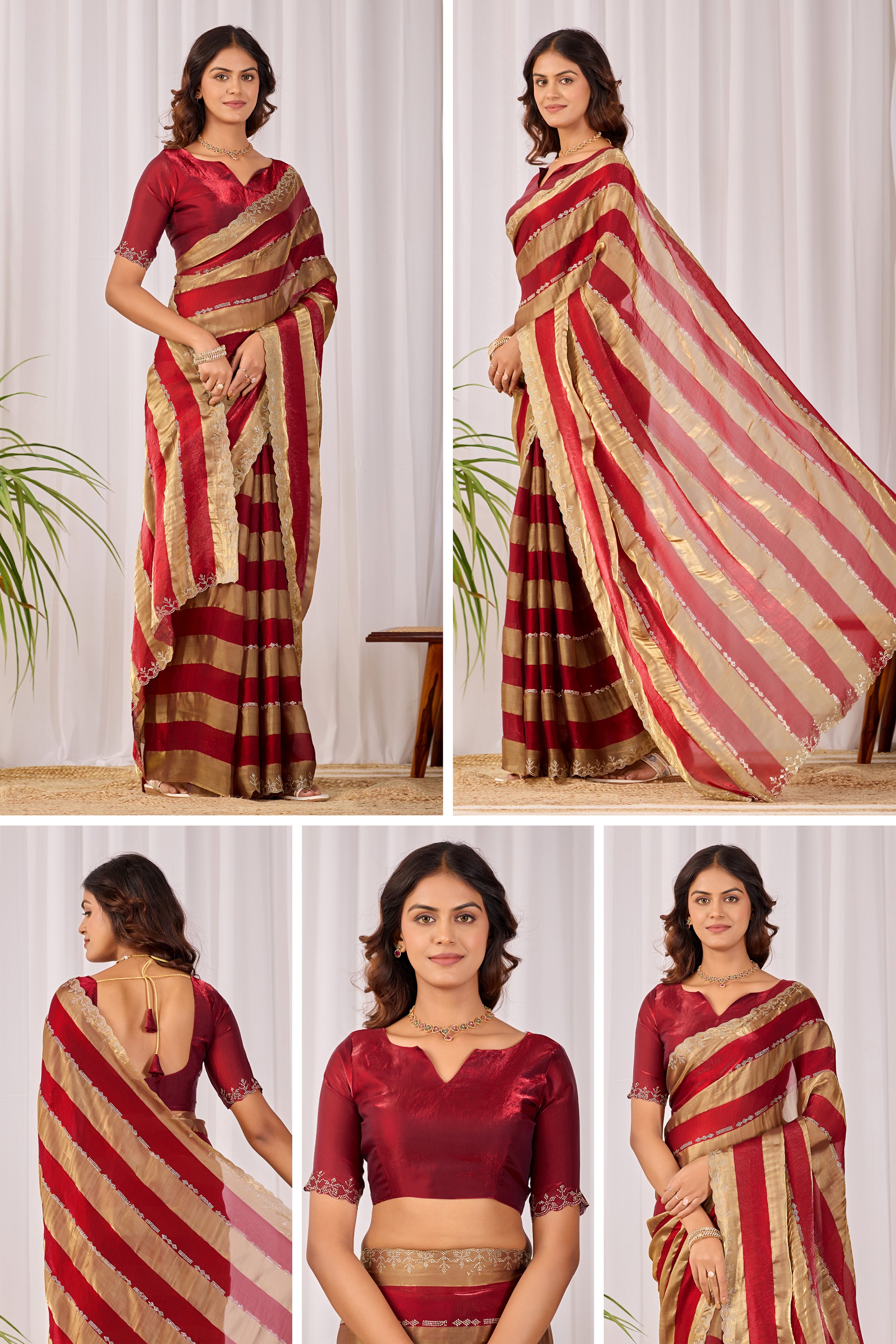SANCHITA Satin Embellished Embroidered Saree - Maroon