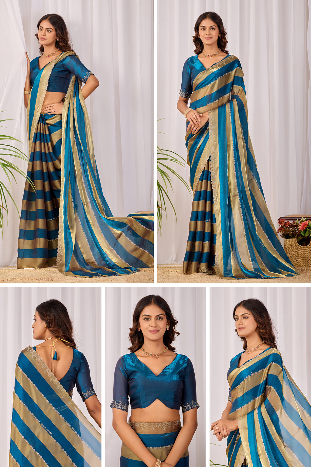 SANCHITA Satin Embellished Embroidered Saree - Mor Peach