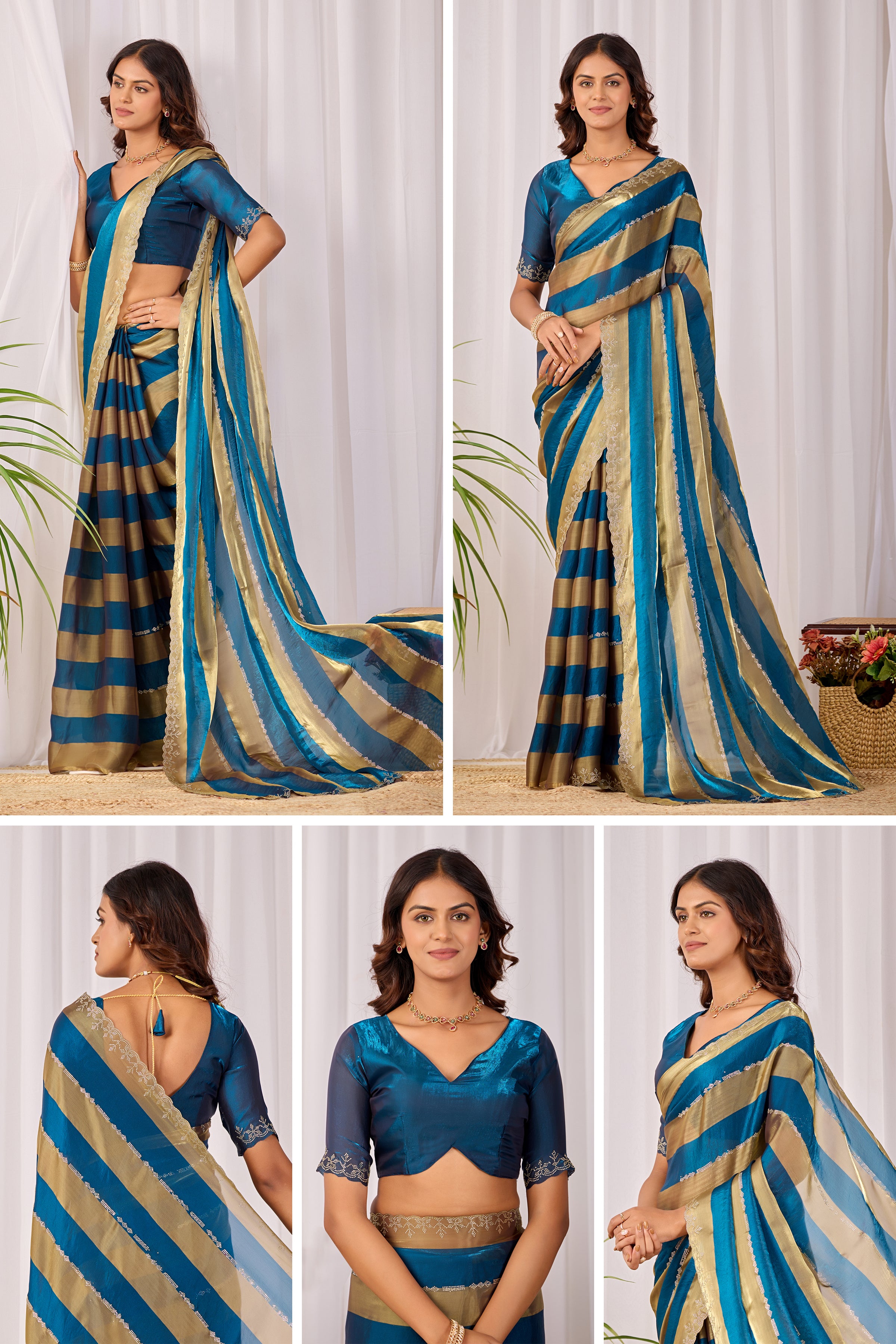 SANCHITA Satin Embellished Embroidered Saree - Mor Peach