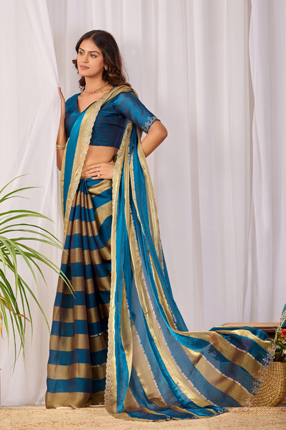 SANCHITA Satin Embellished Embroidered Saree - Mor Peach