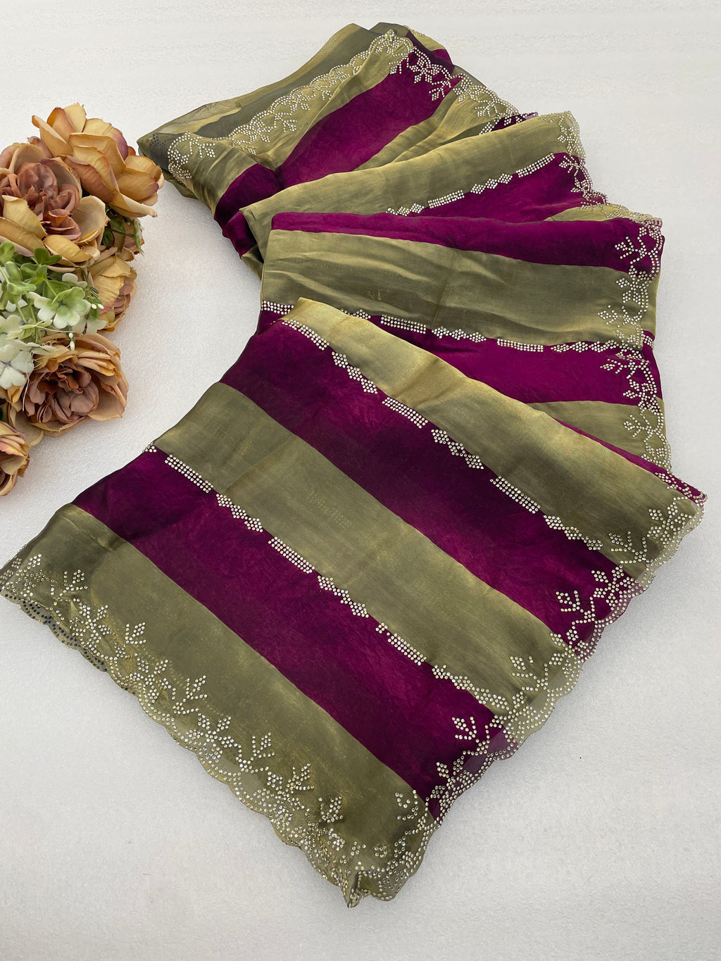 SANCHITA Satin Embellished Embroidered Saree - Wine