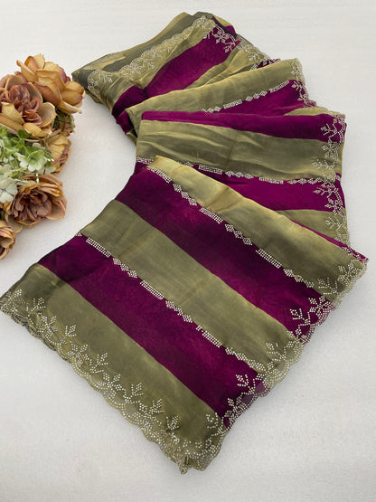 SANCHITA Satin Embellished Embroidered Saree - Wine