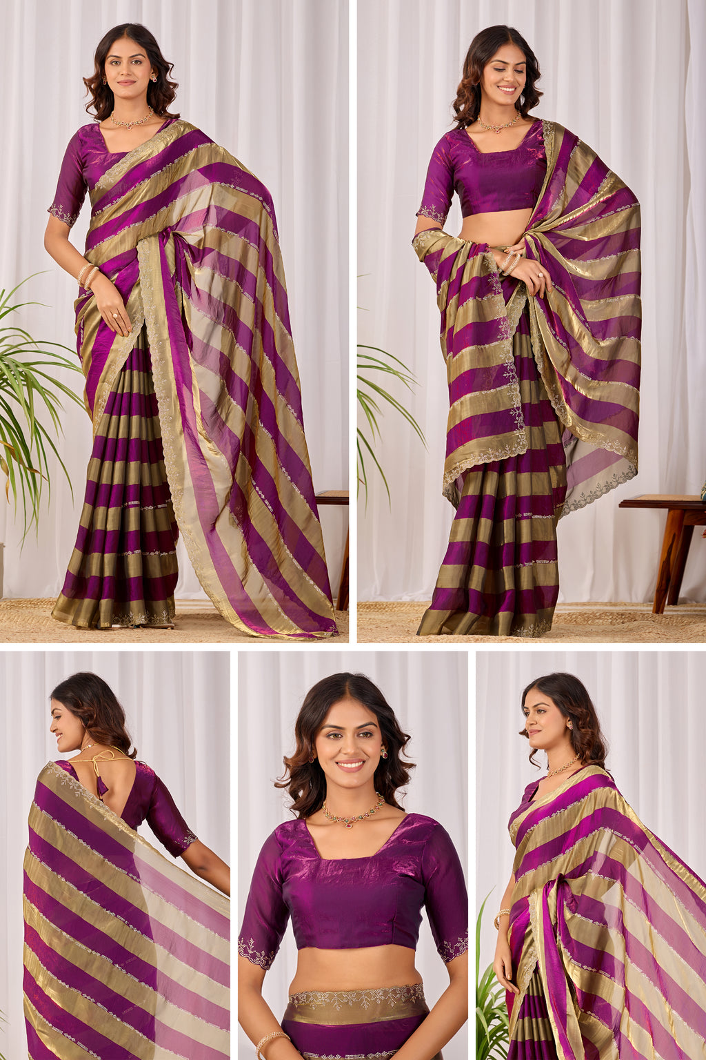SANCHITA Satin Embellished Embroidered Saree - Wine