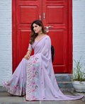 SHIKHA Georgette Embellished Embroidered Saree - Light Purple