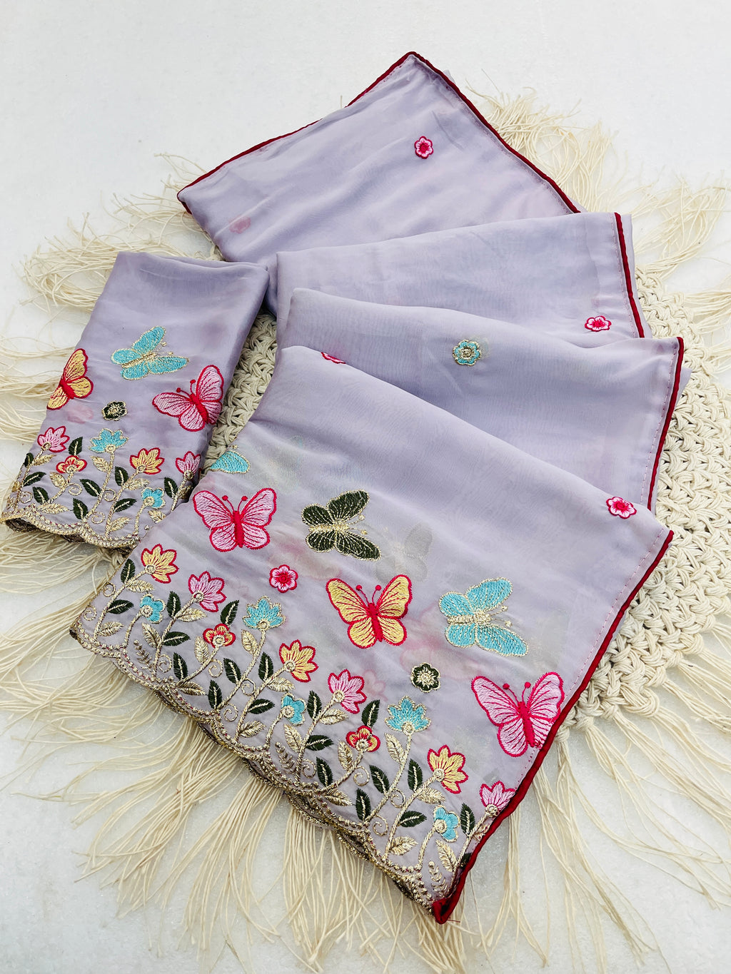 SHIKHA Georgette Embellished Embroidered Saree - Light Purple