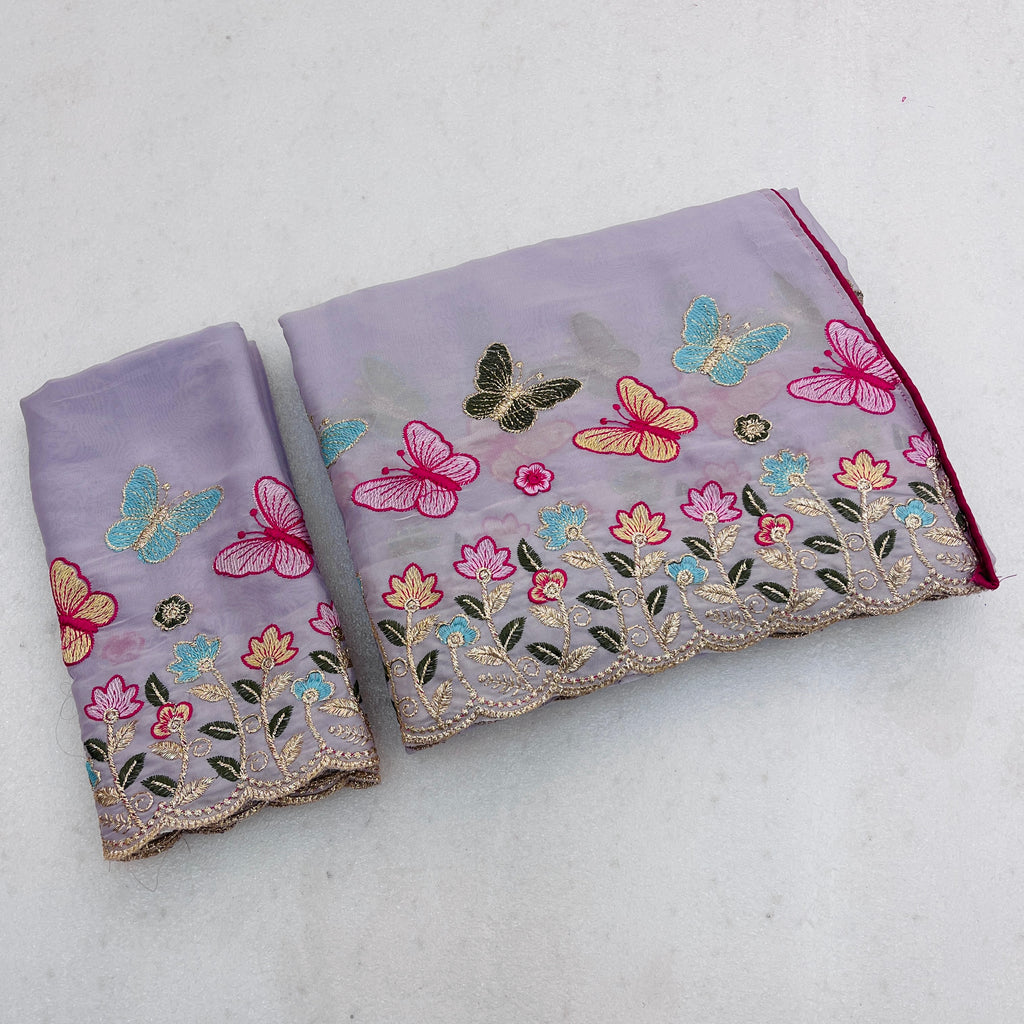 SHIKHA Georgette Embellished Embroidered Saree - Light Purple
