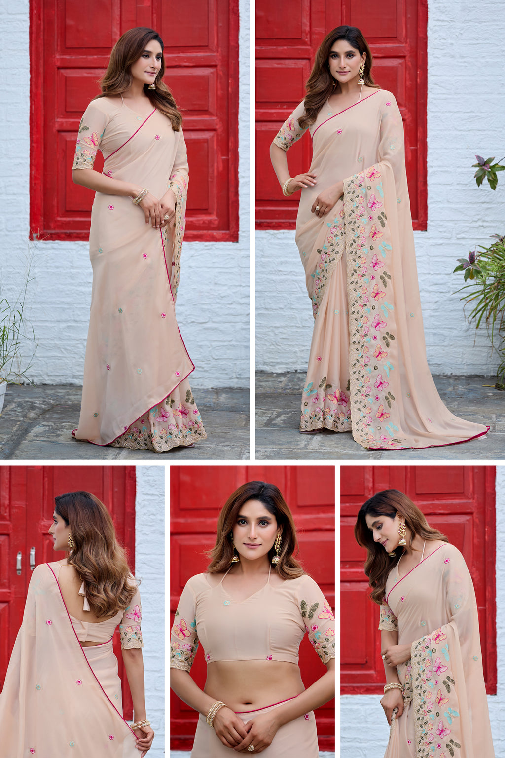SHIKHA Georgette Embellished Embroidered Saree - Light Yellow