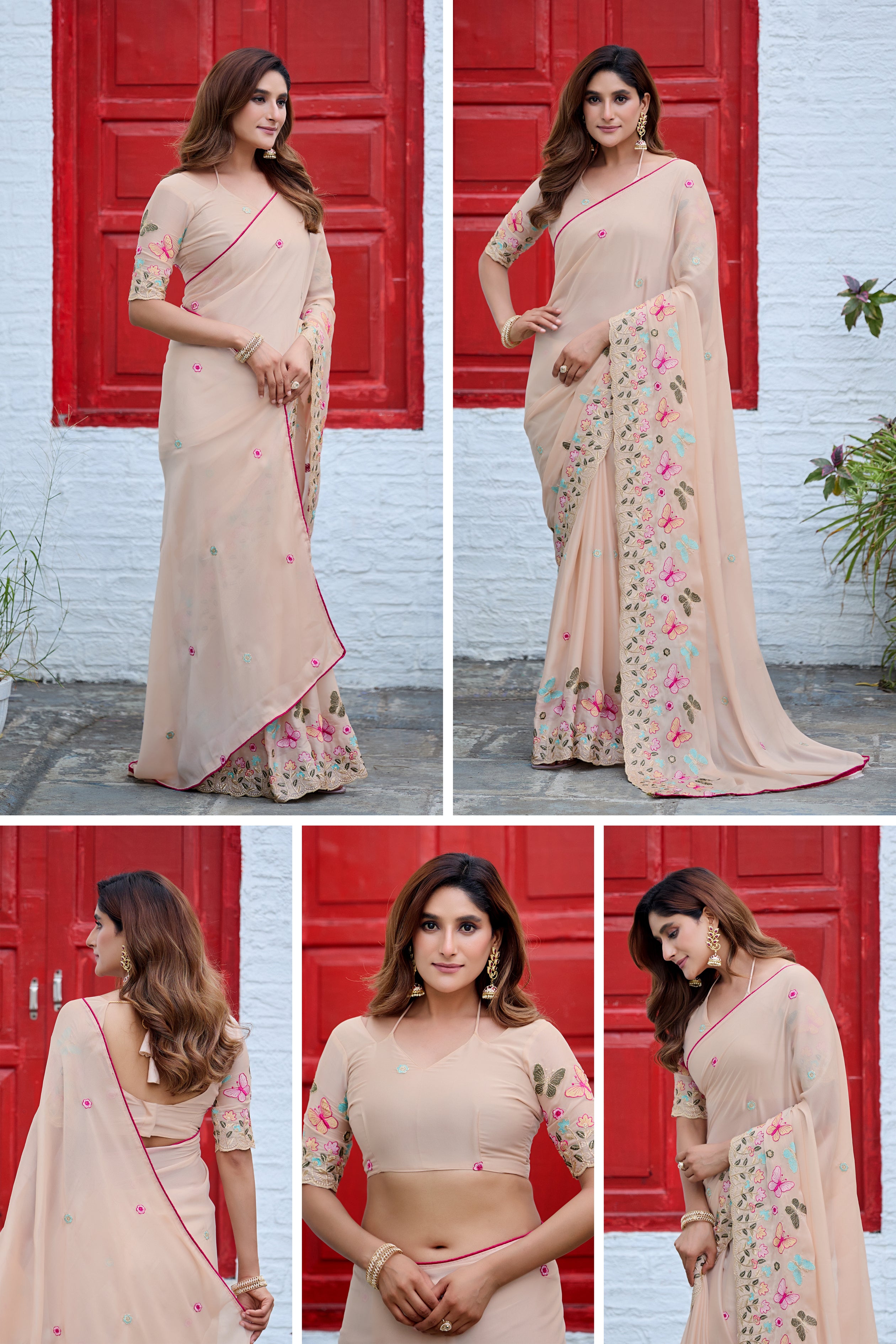 SHIKHA Georgette Embellished Embroidered Saree - Light Yellow