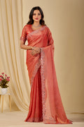 SHLOKA Chiffon Mirror Work Saree - Light Fanta
