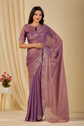 SHLOKA Chiffon Mirror Work Saree - Light Lavendar