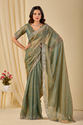 SHLOKA Chiffon Mirror Work Saree - Light Mehendi