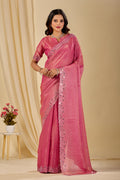 SHLOKA Chiffon Mirror Work Saree - Light Pink