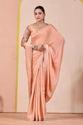 SUDHA Satin Embellished Embroidered Saree - Fanta