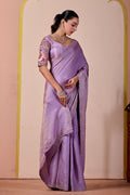 SUDHA Satin Embellished Embroidered Saree - Lavendar