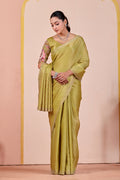 SUDHA Satin Embellished Embroidered Saree - Pista
