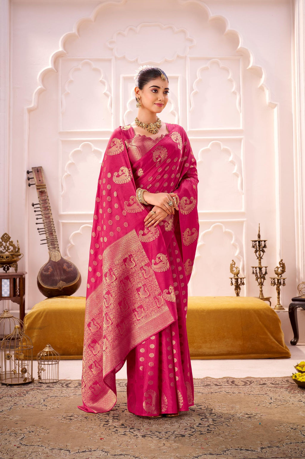 Purple Banarasi Silk Saree with Gold Zari Border