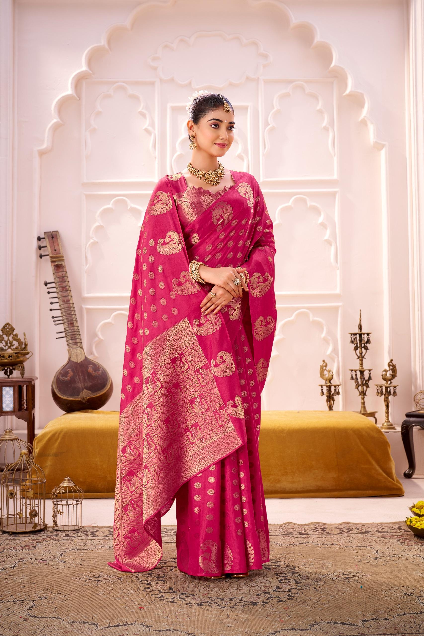 Purple Banarasi Silk Saree with Gold Zari Border