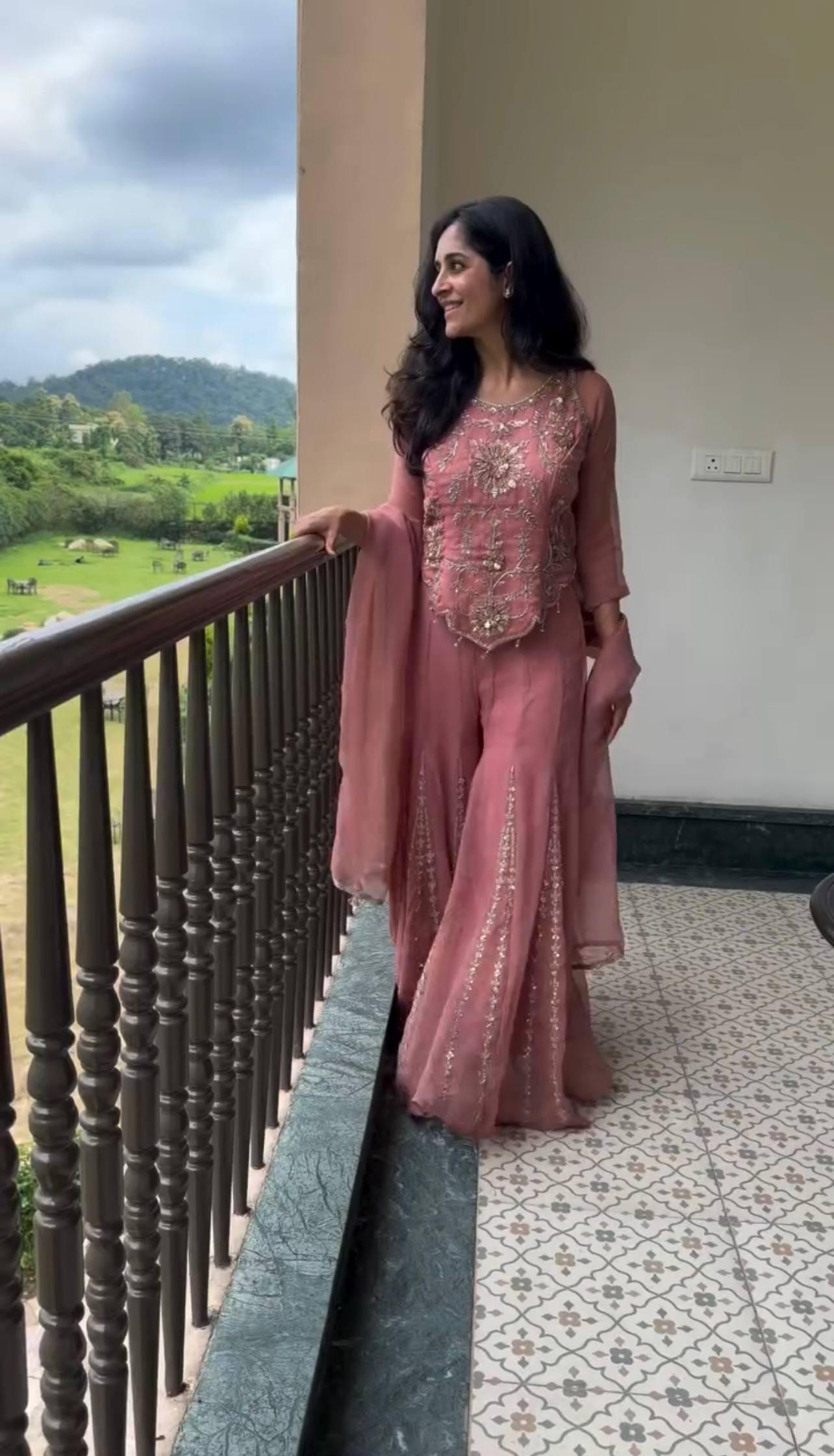 Designer Baby Pink Fendy Silk Embroidery Coding & Sequence Work Sharara Suit Set Custom Stitched