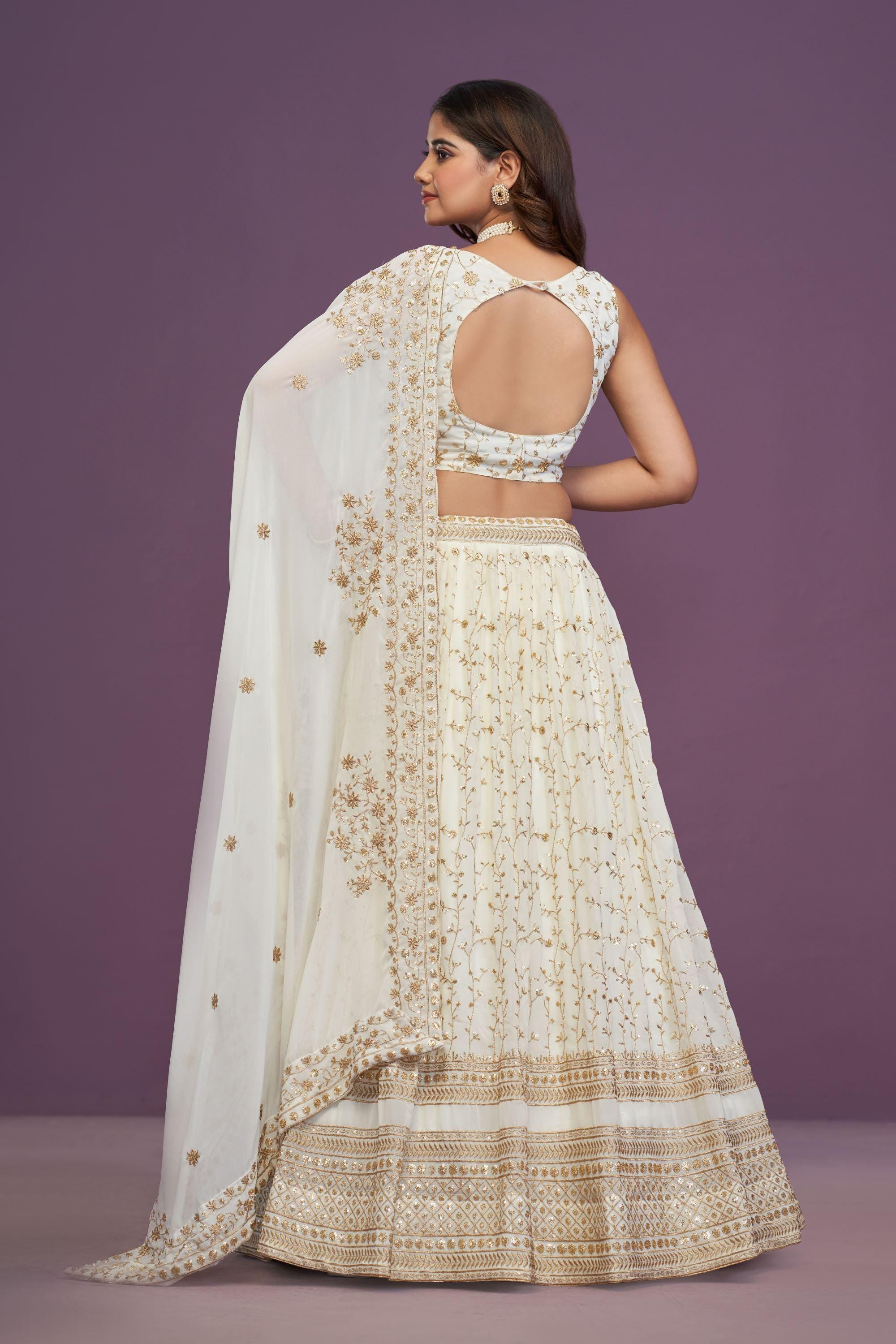 Designer Indian Festive & Wedding White Lehenga Choli Set
