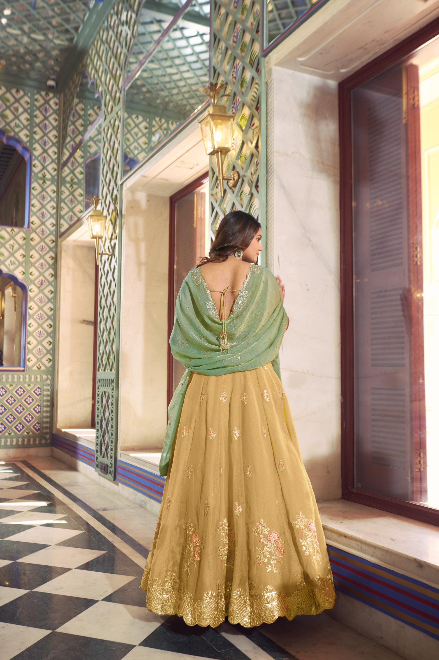 Pure Cotton Yellow Lehenga Choli Set: Gamthi Mirror Work, Matching Purse