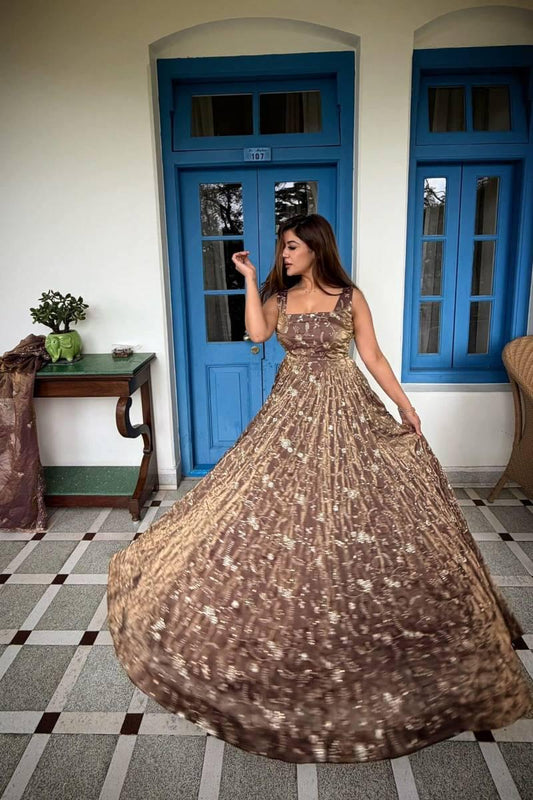Dusty Rose Organza Gown with Floral Embroidery work