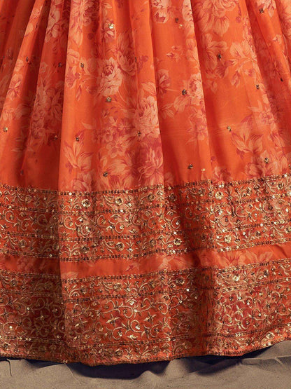 Dusty Rose Organza Lehenga Choli Set | Printed Embroidery Sequence Wedding Dress