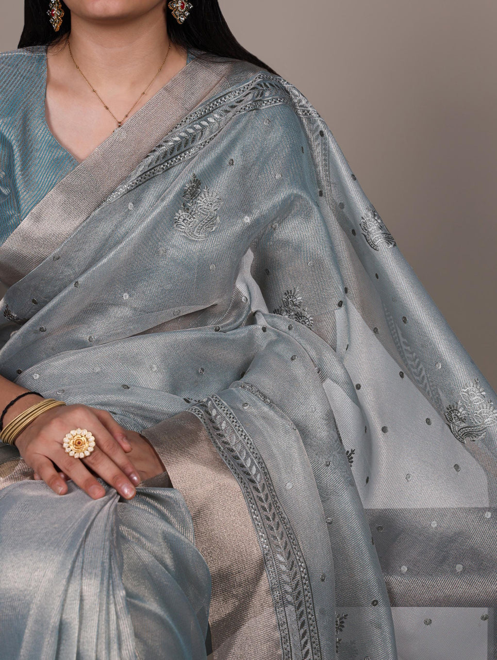 Poly Shimmer Saree with Embroidered Border