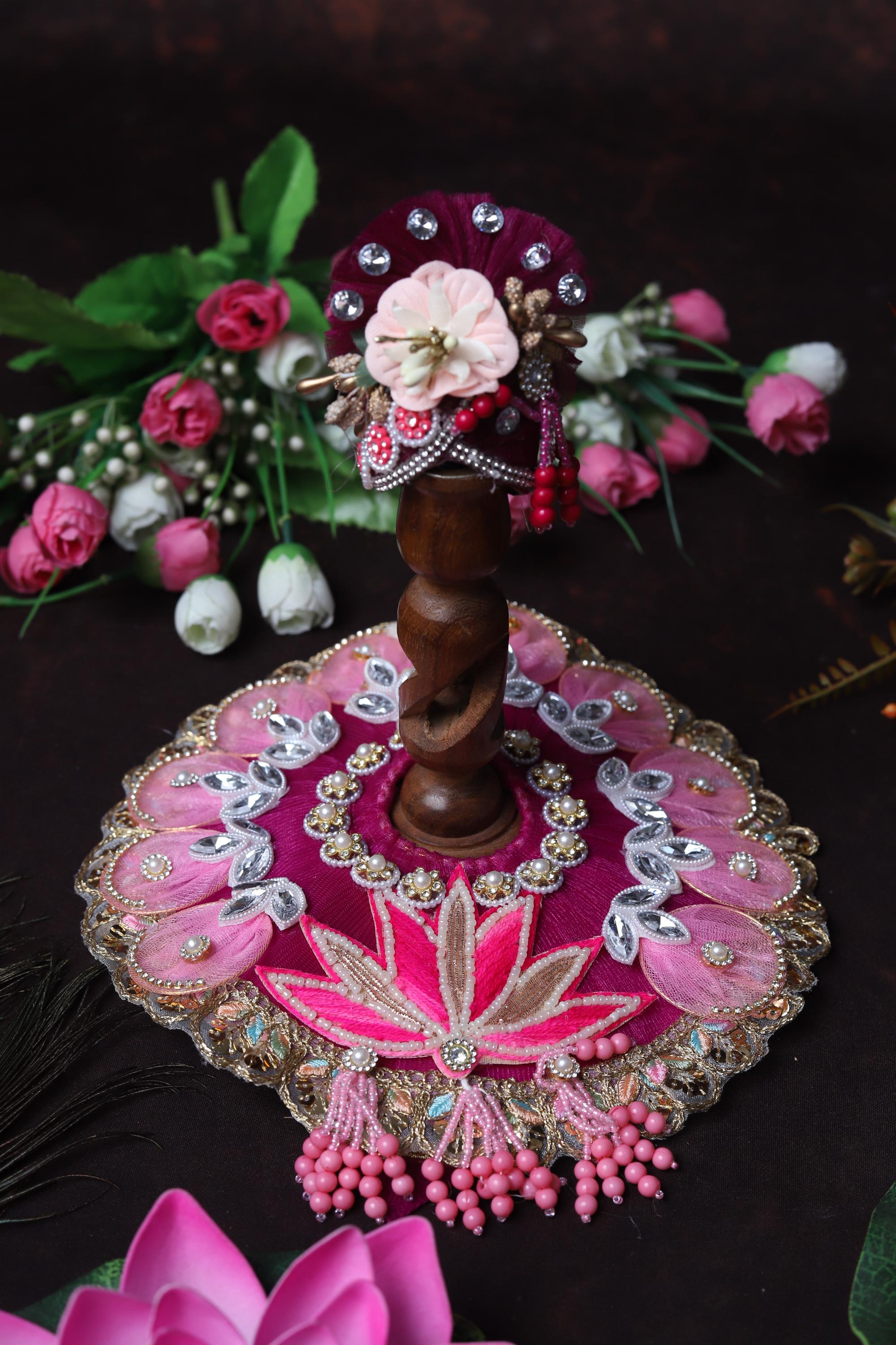 Exquisite Handcrafted Pink Lotus Deity Dress | Royal Magenta Laddu Gopal Poshak with Pearl & Sequin Border | Janmashtami Shringar