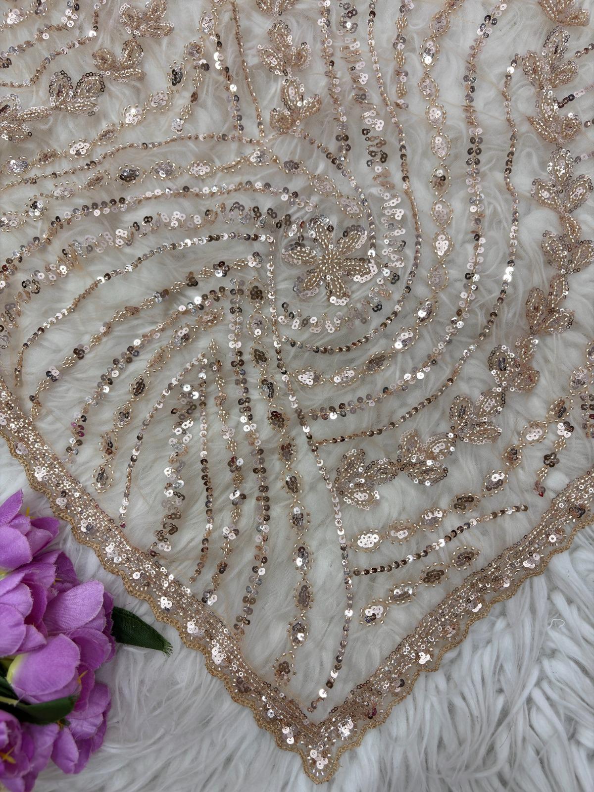 White & Black Soft Net Saree with Beadwork & Cutwork Border