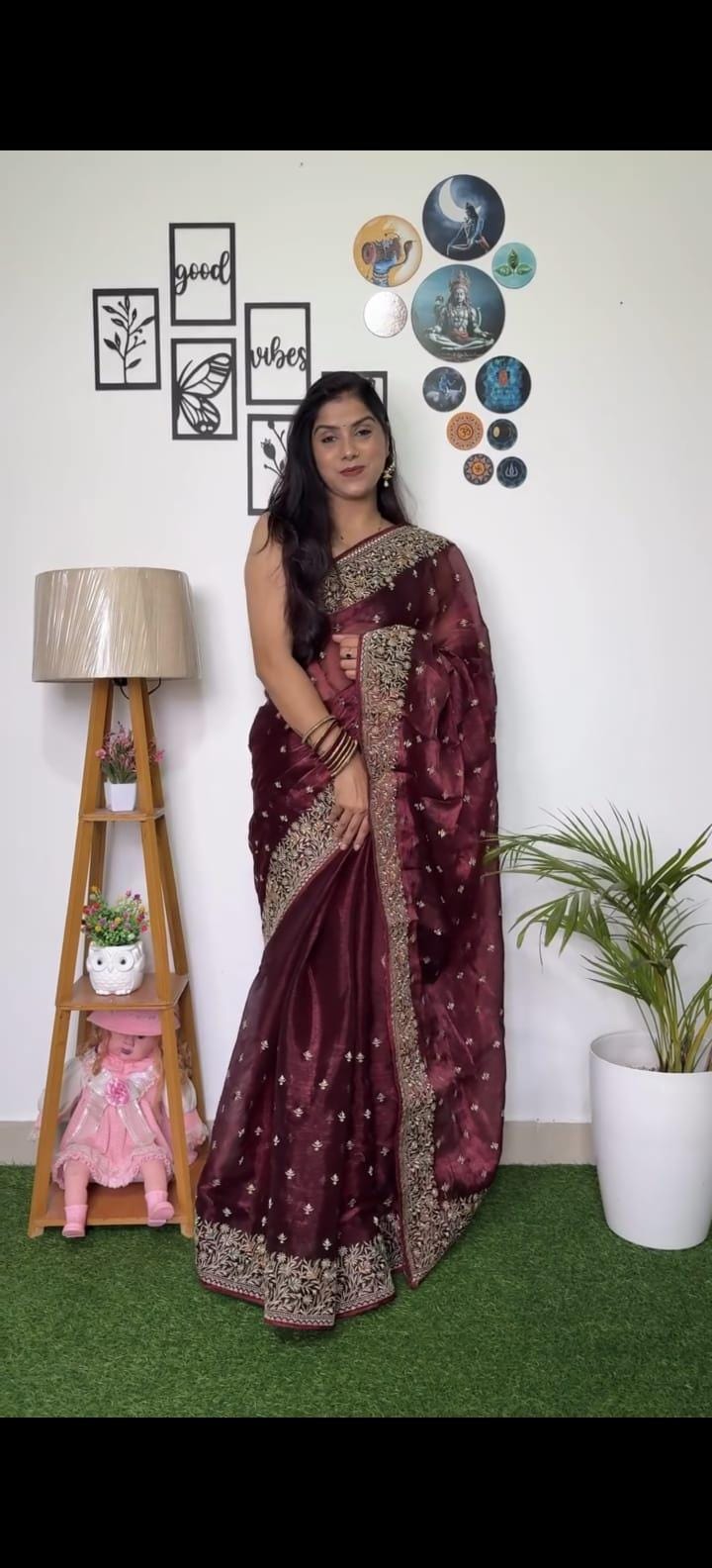 Maroon Georgette Saree with Embroidery & Sequin Work