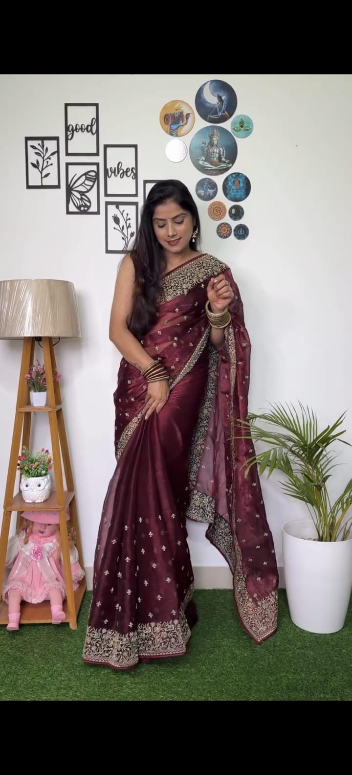 Maroon Georgette Saree with Embroidery & Sequin Work