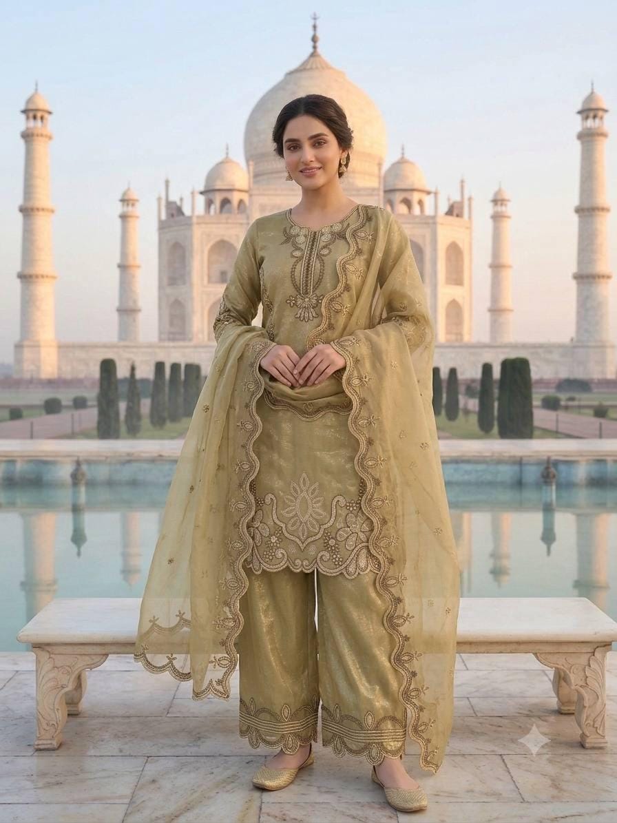 Designer Olive Green Embroidered Salwar Set with Dupatta | Wedding Party Wear Custom Stitched