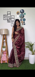 Maroon Georgette Saree with Embroidery & Sequin Work