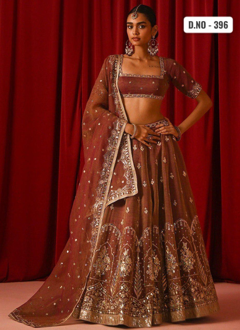 Orange Embroidered Lehenga Choli Set, Fandy Silk Lehenga Dupatta, Wedding Wear Gift For Women