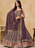 Designer Indian Wedding Lehenga Choli: Dark Brown Georgette Embroidery (Made To Order)
