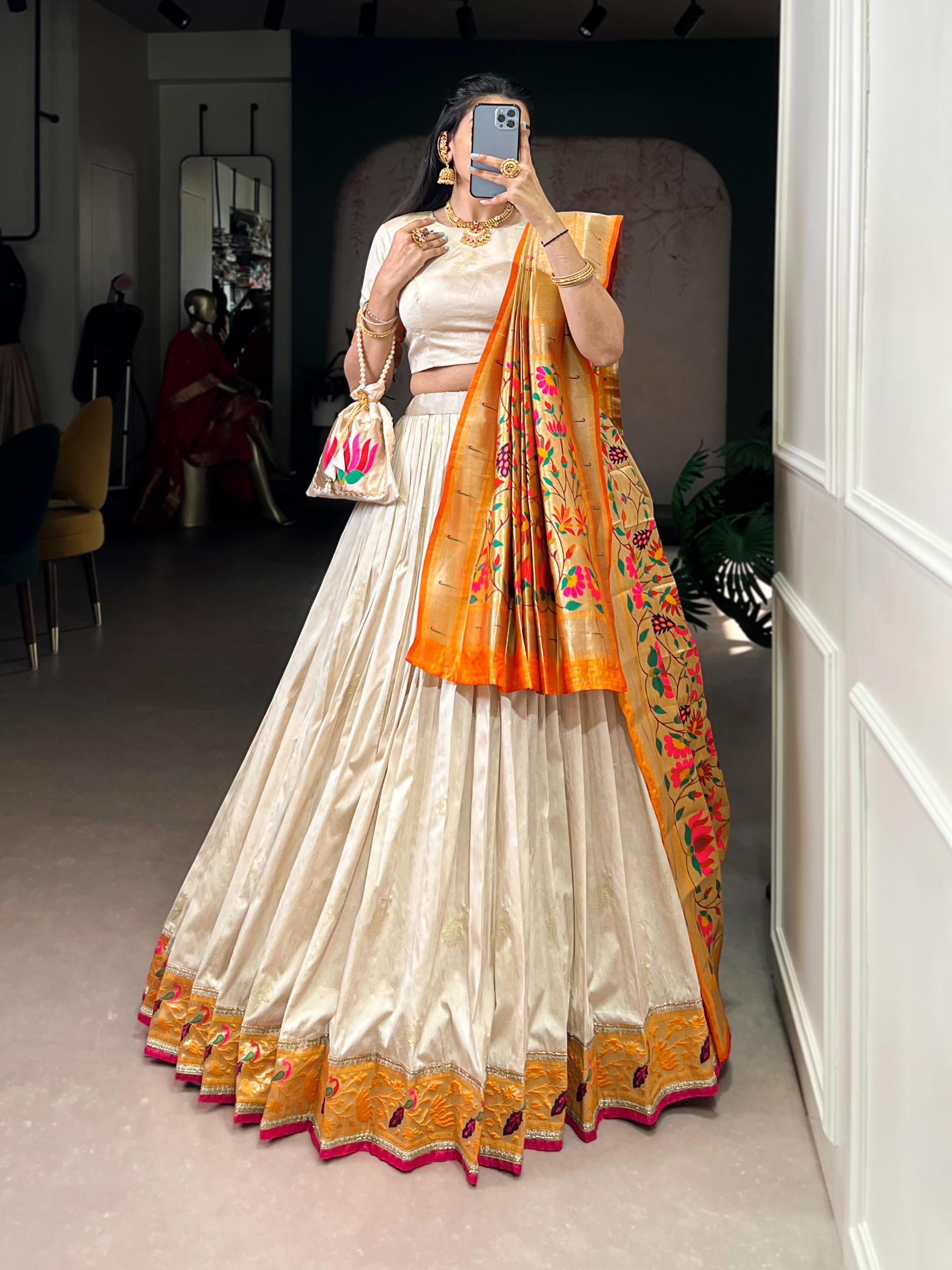 Designer Silk Paithani Lehenga Choli Set | Zari Weaving Indian Wedding Wear, Batwa